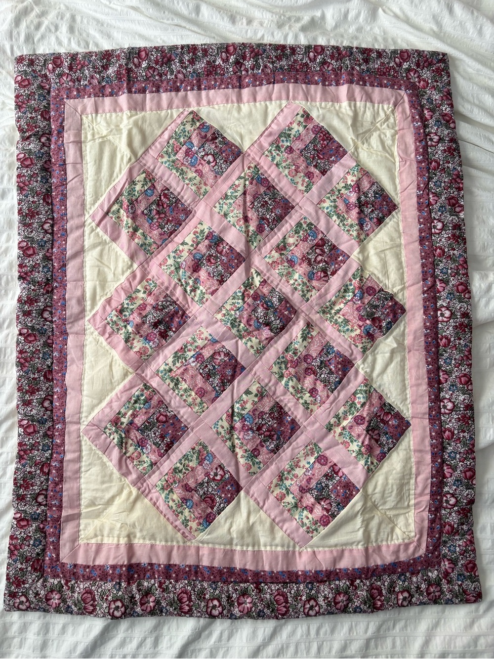 Handmade Pink Floral Patchwork Pillowcase - Soft Pastel Bedding